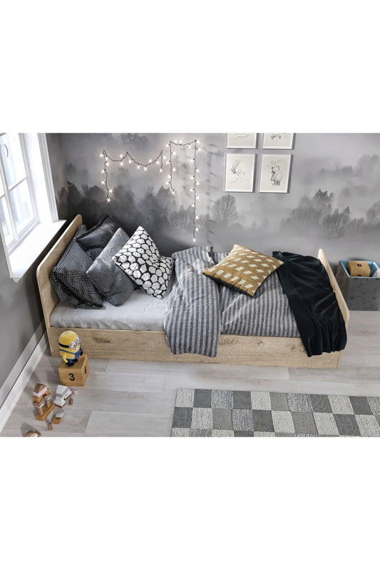 Tek Kişilik Modern Meşe Mdf Karyola - 100cm X 200cm Ölçülerinde