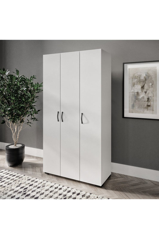 Soft 3 Kapaklı Beyaz Gardırop, Elbise Dolabı - Tamamı 1. Kalite Mdf