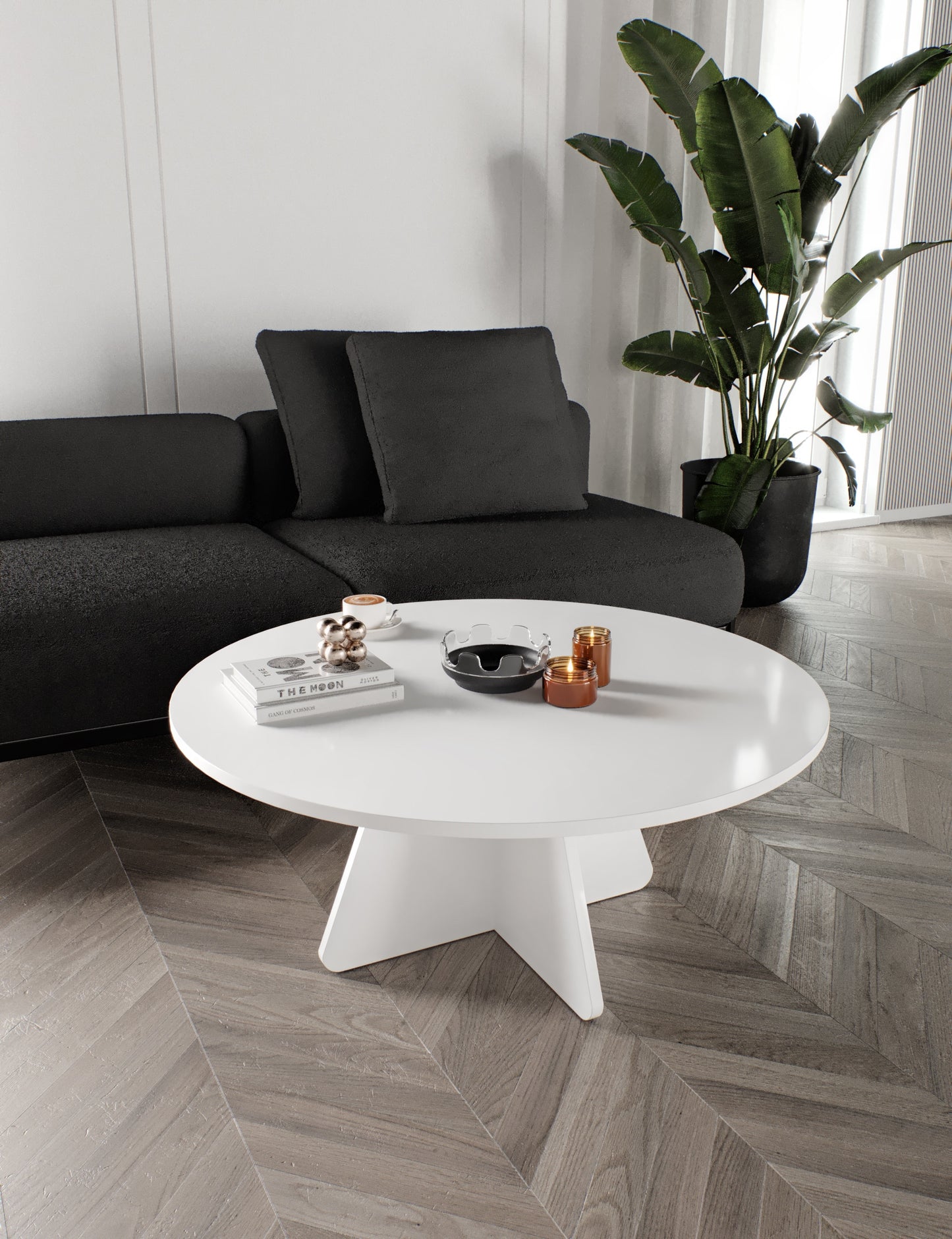 KZNMOB HOME Mush 90cm orta Sehpa - Beyaz, Ceviz, Meşe, Traverten Desenli Tamamı MDF