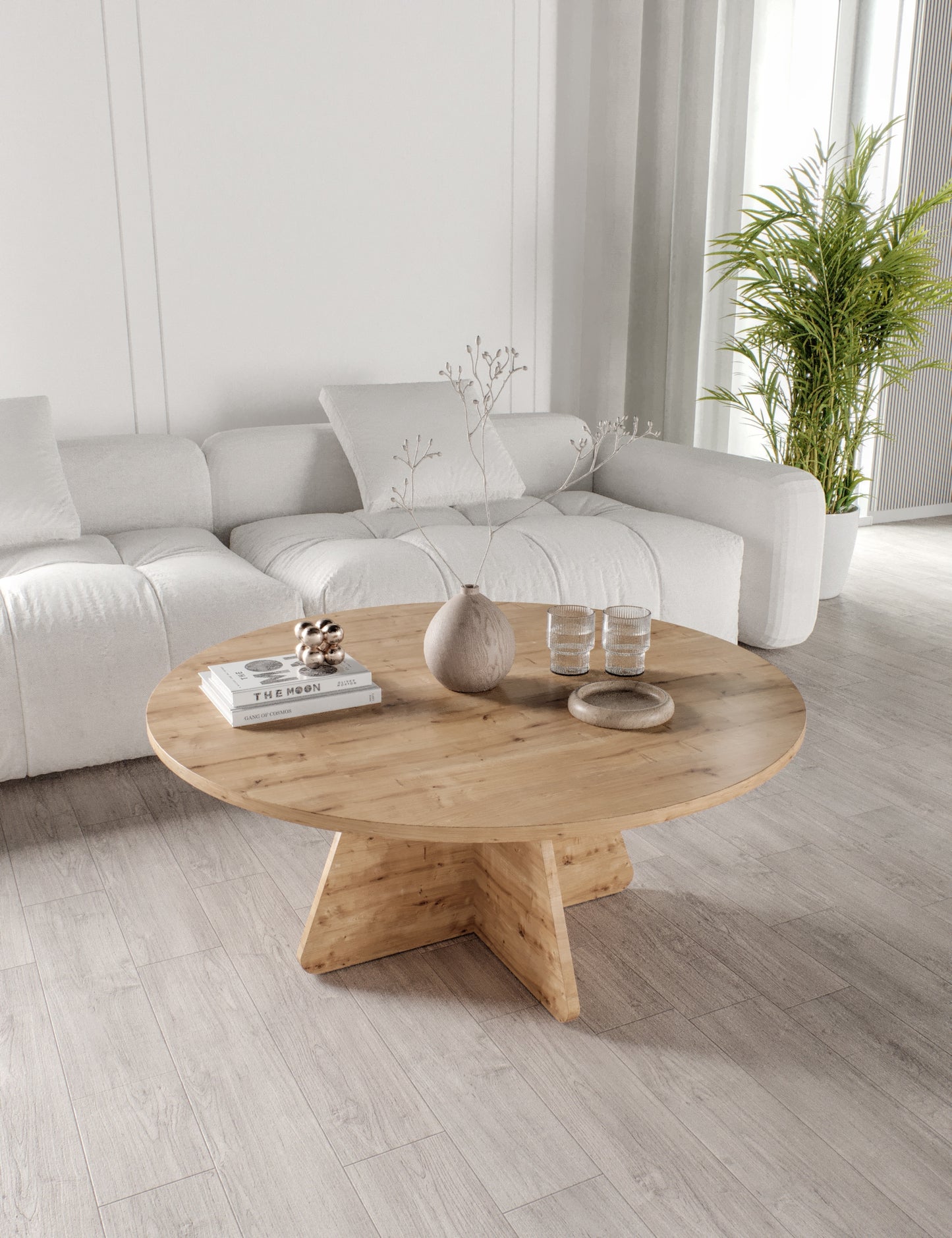 KZNMOB HOME Mush 90cm orta Sehpa - Beyaz, Ceviz, Meşe, Traverten Desenli Tamamı MDF