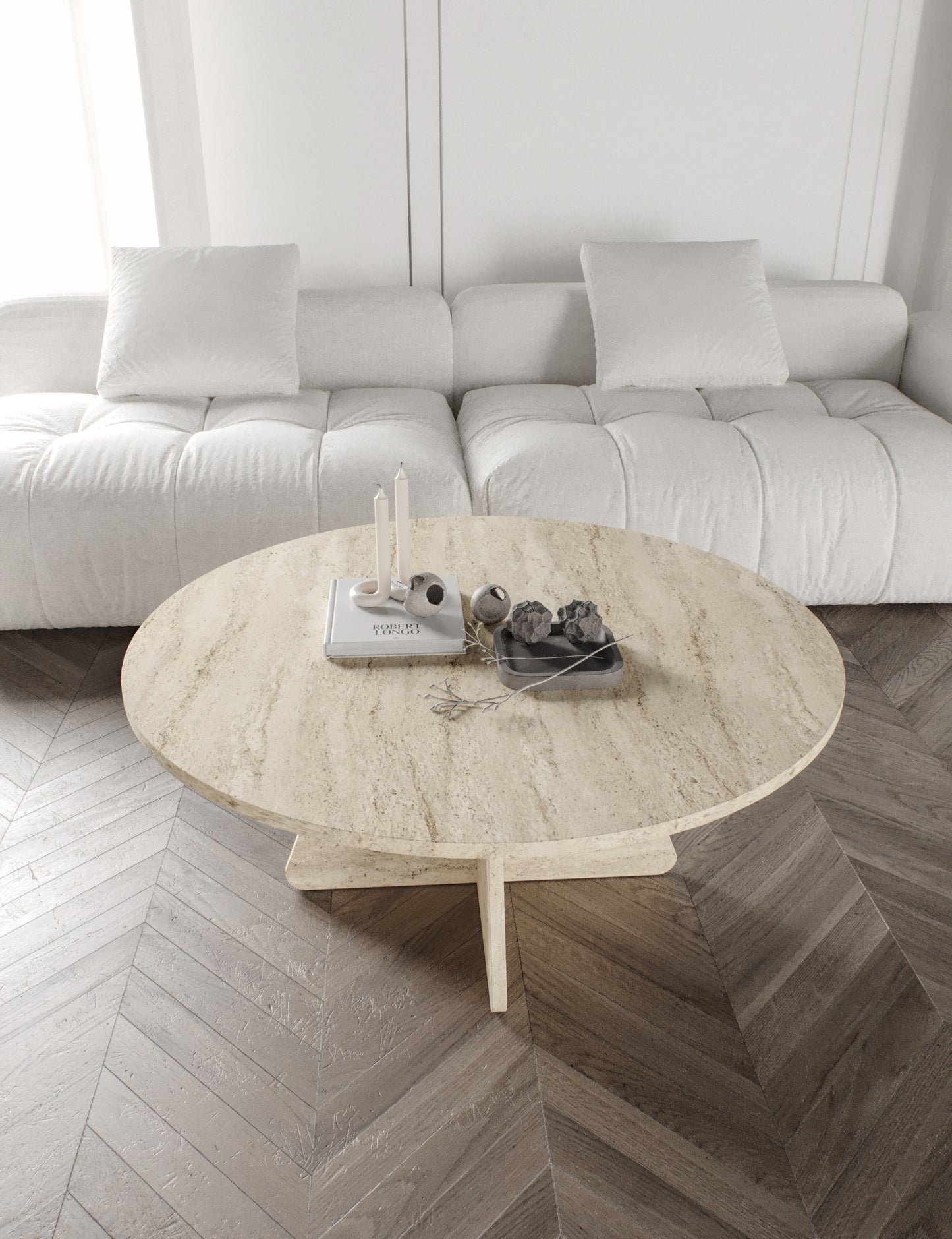 KZNMOB HOME Mush 90cm orta Sehpa - Beyaz, Ceviz, Meşe, Traverten Desenli Tamamı MDF
