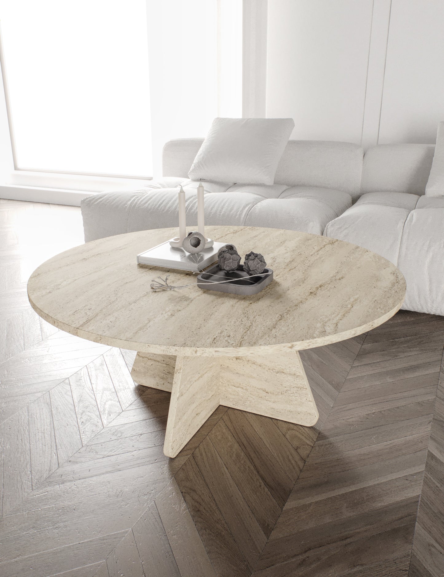 KZNMOB HOME Mush 90cm orta Sehpa - Beyaz, Ceviz, Meşe, Traverten Desenli Tamamı MDF