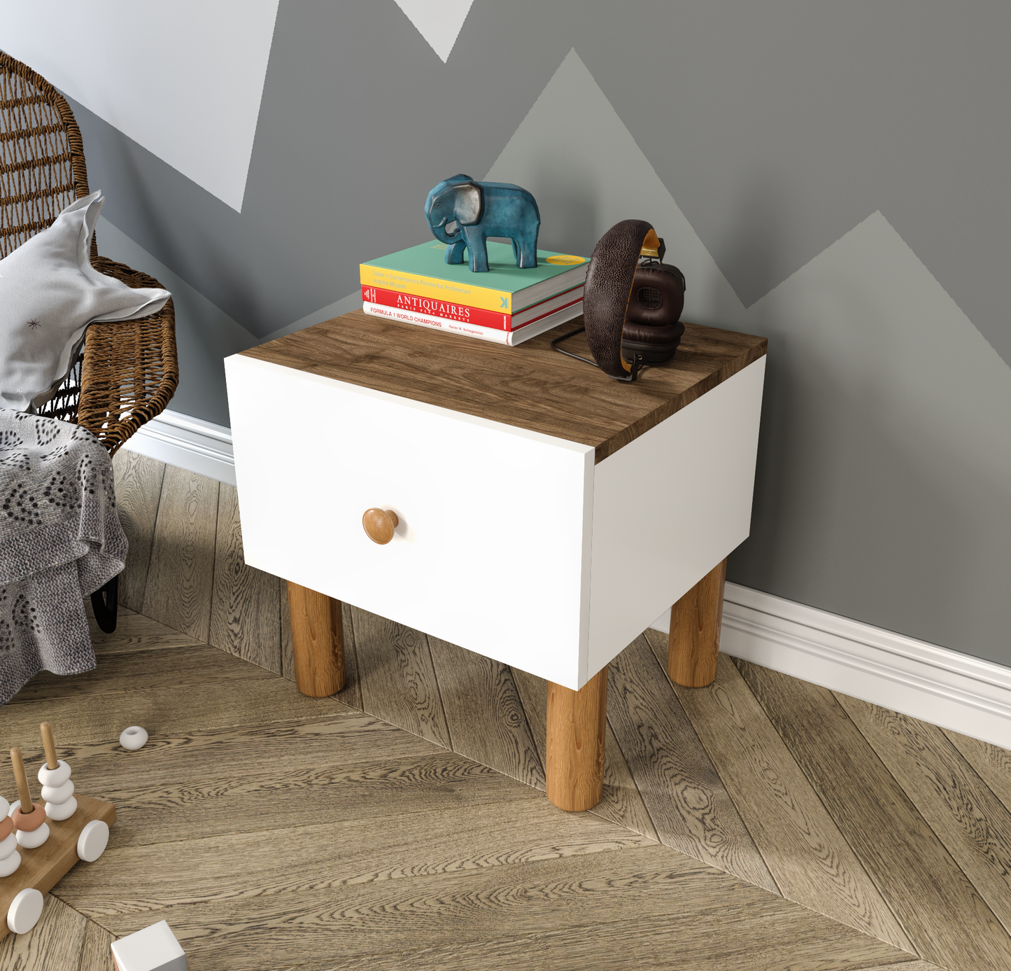 KZNMOB HOME Bohem Komodin Beyaz-Ceviz - Tamamı MDF