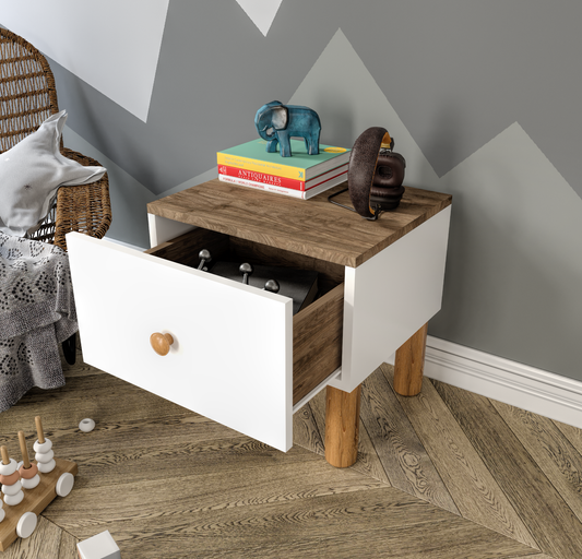 KZNMOB HOME Bohem Komodin Beyaz-Ceviz - Tamamı MDF