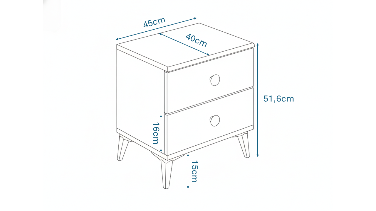 KZNMOB HOME Fındık 2 Çekmeceli Meşe Komodin - Tamamı 1. Kalite MDFLAM