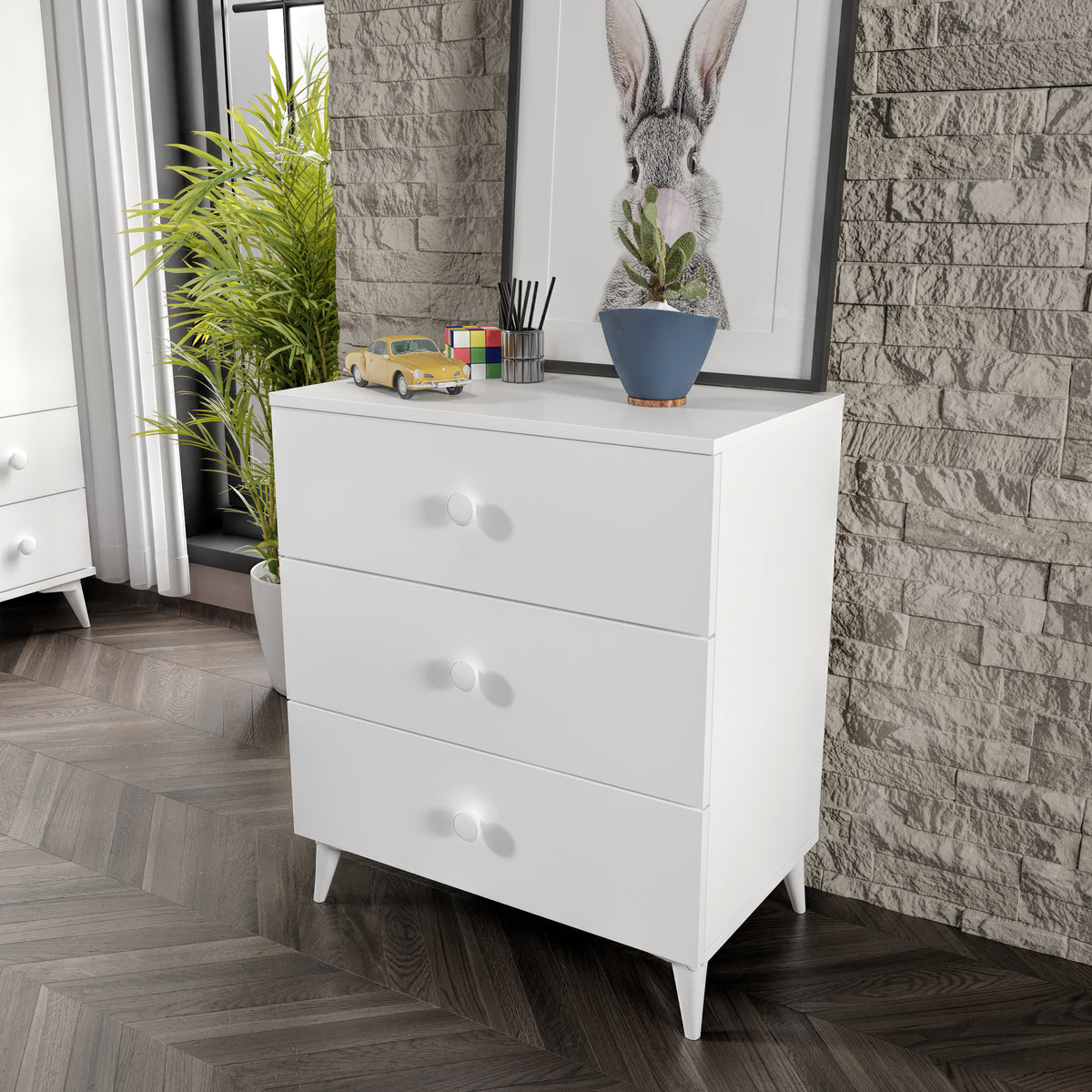 KZNMOB HOME Soft Çocuk Odası Takımı Beyaz - Karyola, 3 Kapaklı 2 Çekmeceli Gardırop, 3 Çekmeceli Şifonyer
