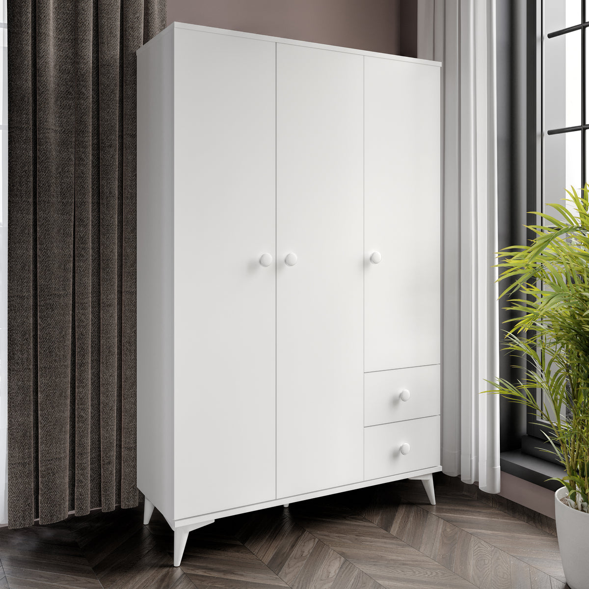 KZNMOB HOME Soft Çocuk Odası Takımı Beyaz - Karyola, 3 Kapaklı 2 Çekmeceli Gardırop, 3 Çekmeceli Şifonyer