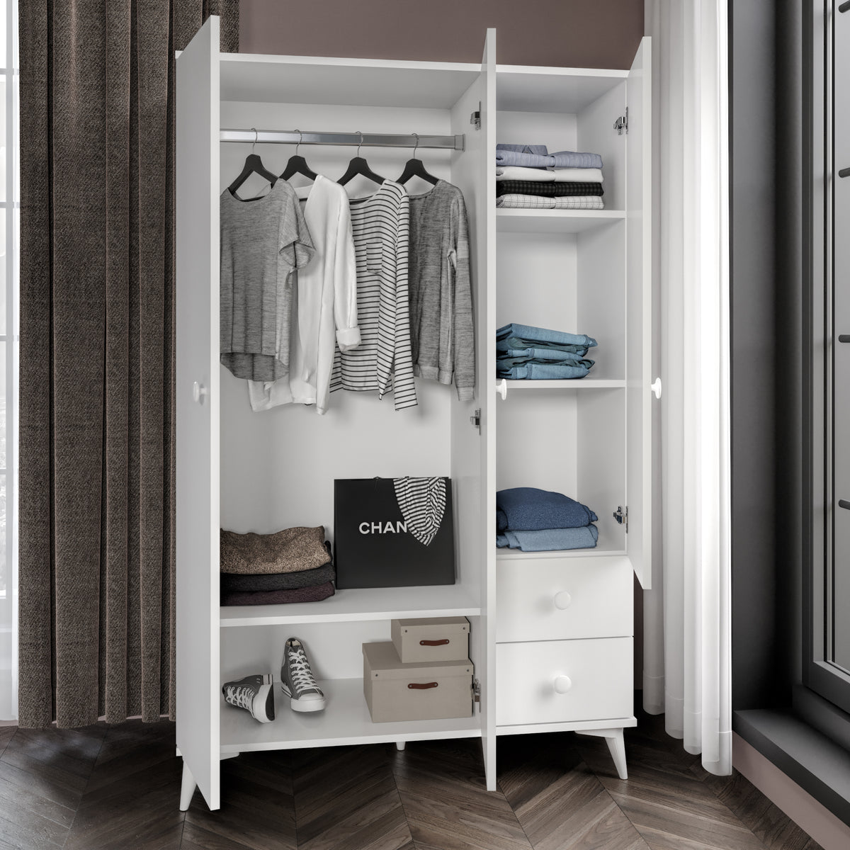 KZNMOB HOME Soft Çocuk Odası Takımı Beyaz - Karyola, 3 Kapaklı 2 Çekmeceli Gardırop, 3 Çekmeceli Şifonyer