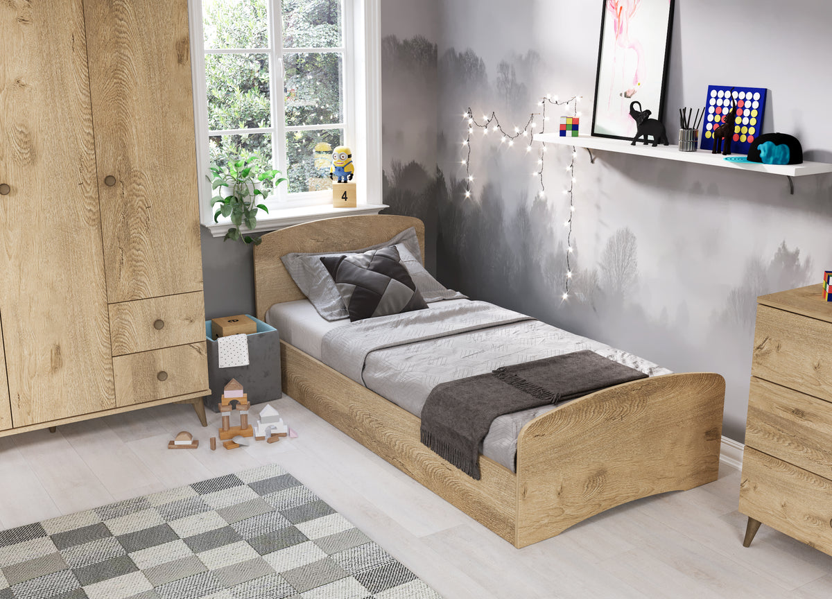 KZNMOB HOME Soft Çocuk Odası Takımı Meşe - 3 Kapaklı 2 Çekmeceli Gardırop, Karyola, 3 Çekmeceli Şifonyer