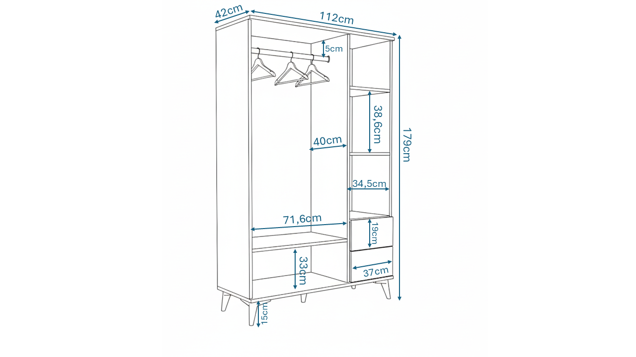 KZNMOB HOME Hayal 3 Kapaklı 2 Çekmeceli Modern Gardırop Elbise Dolabı Beyaz - Tamamı 1. Kalite Mdf