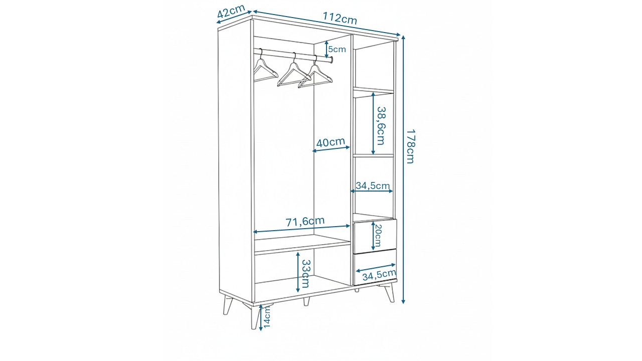 KZNMOB HOME Kartopu 3 Kapaklı 2 Çekmeceli Country Gardırop - Tamamı 1. Kalite Mdf