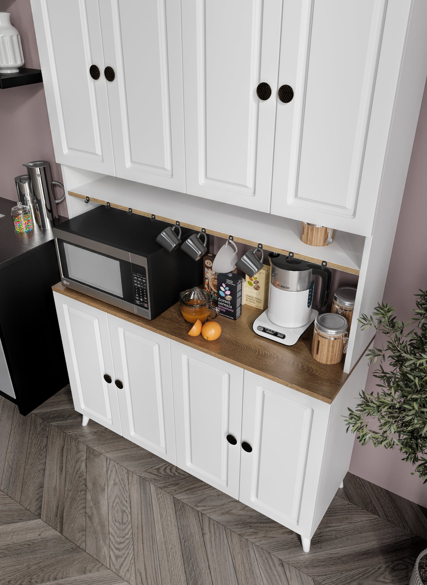 KZNMOB HOME Stella Membran Kapaklı Kahve Köşesi Dolabı, Mutfak Dolabı, Kiler Dolabı, Erzak Dolabı - Tamamı MDF