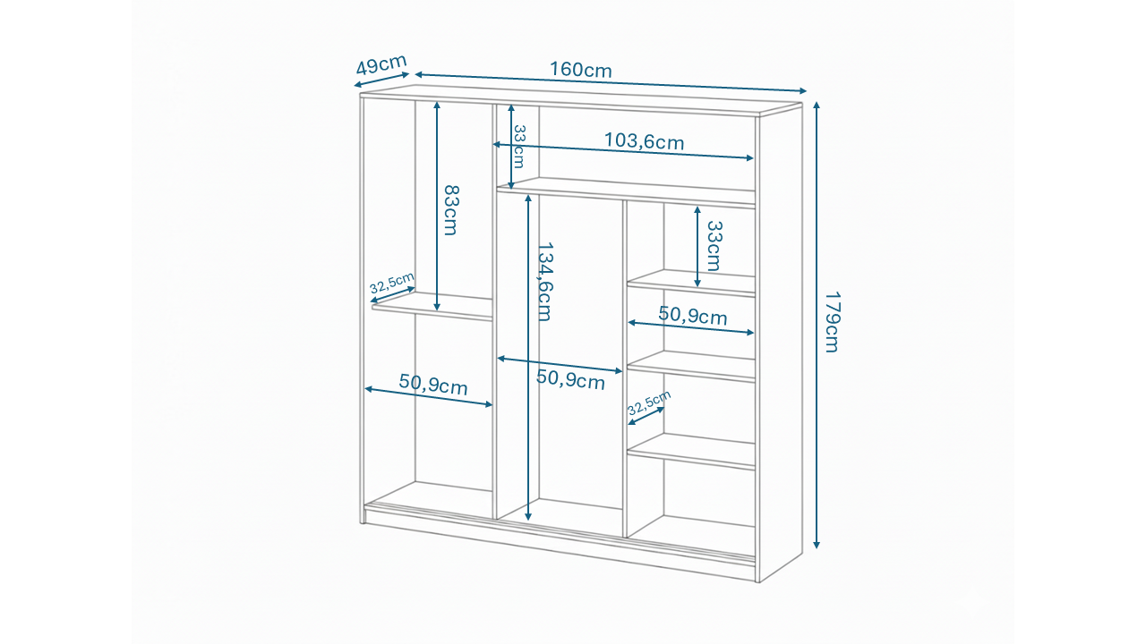 KZNMOB HOME Beyaz Samira Mdf Sürgülü Aynalı Gardrop Elbise Dolabı 3 Kapılı