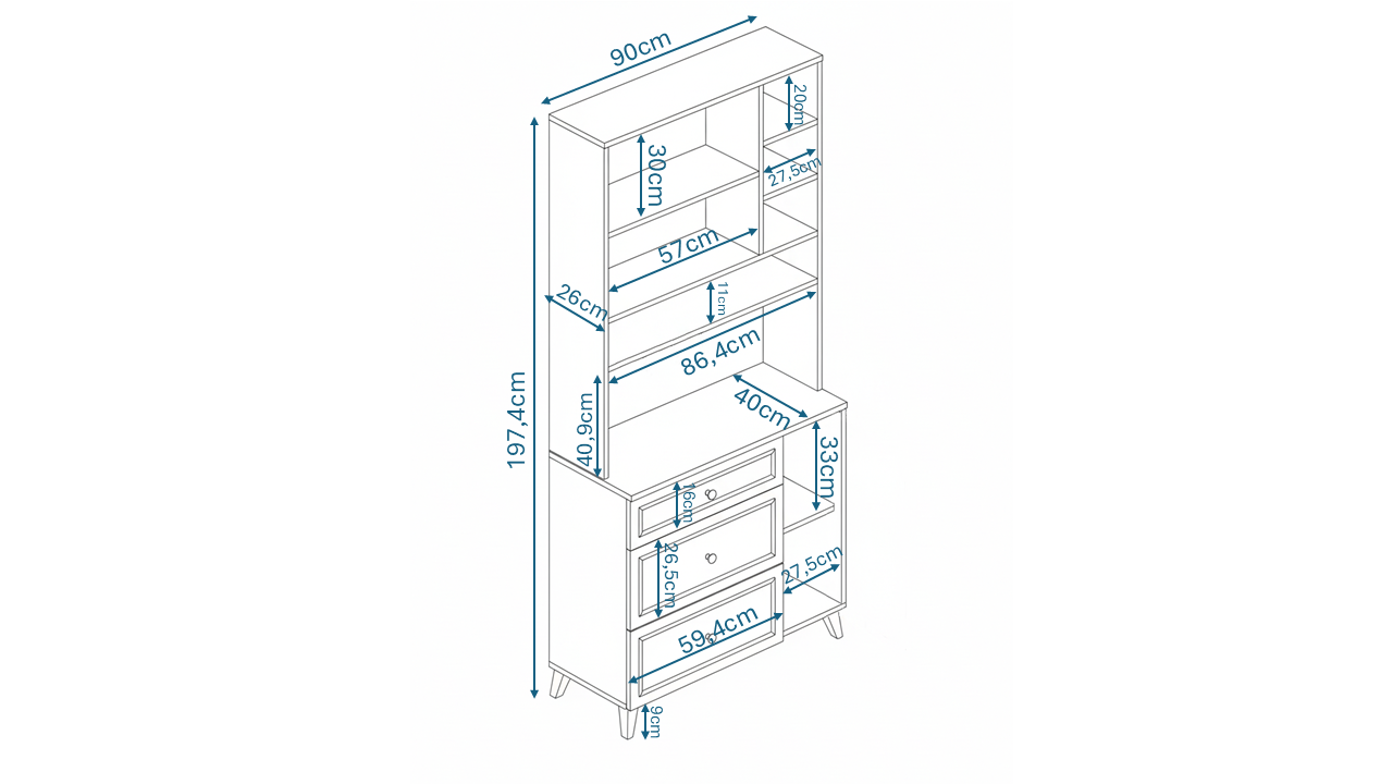 KZNMOB HOME Stella Country Kahve Köşesi Beyaz-Meşe 90cm, Erzak Dolabı, Kiler Dolabı, Çok Amaçlı Mutfak Dolabı