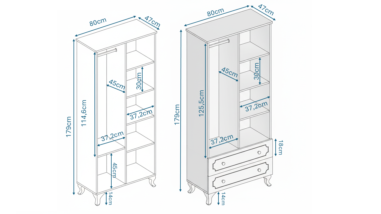 KZNMOB HOME Stil 4 Kapaklı 2 Çekmeceli Moduler Gardırop, Elbise Dolabı - Tamamı 1. Kalite Mdf