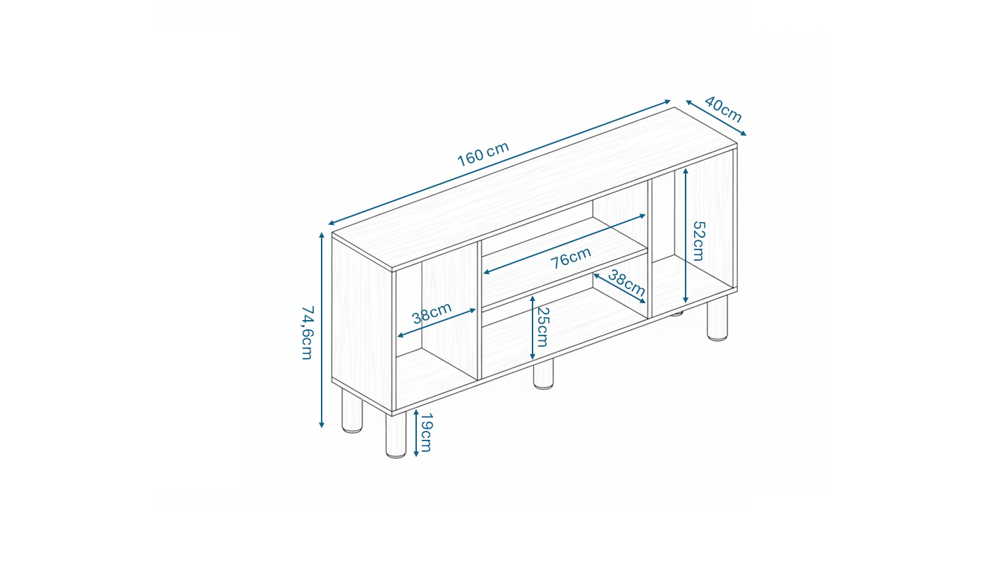 KZNMOB HOME Traverten Çok Amaçlı Modern Konsol, 4 Kapaklı 160cm Mermer Desenli Konsol - Tamamı MDF
